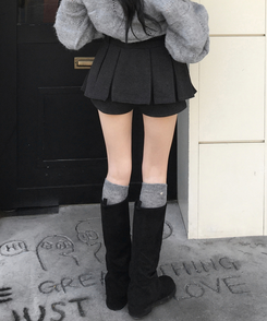 모네 모직 플리츠 미니 스커트 팬츠 치마바지 그레이