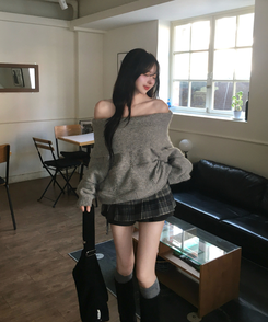 모네 모직 플리츠 미니 스커트 팬츠 치마바지 그레이