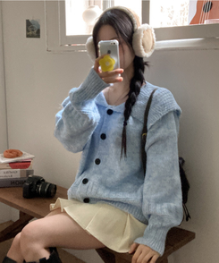 빅카라 세일러 자가드 가디건 소라