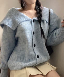 빅카라 세일러 자가드 가디건 소라