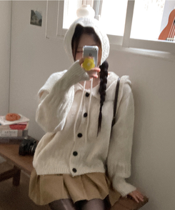 빅카라 세일러 자가드 가디건 베이지