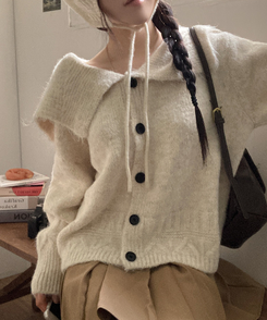 빅카라 세일러 자가드 가디건 베이지