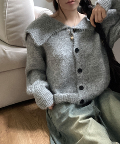 빅카라 세일러 자가드 가디건 그레이