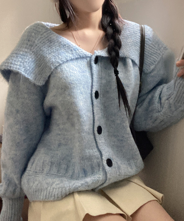 빅카라 세일러 자가드 가디건 소라