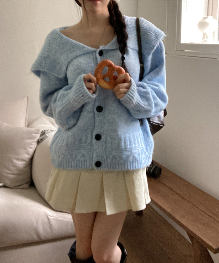 빅카라 세일러 자가드 가디건 소라