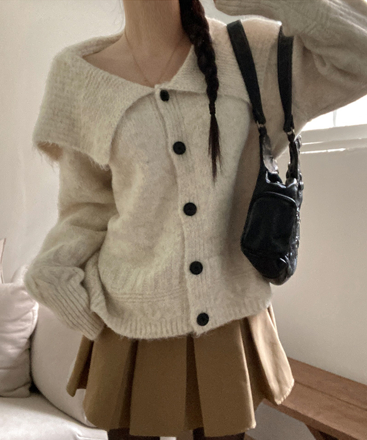 빅카라 세일러 자가드 가디건 베이지