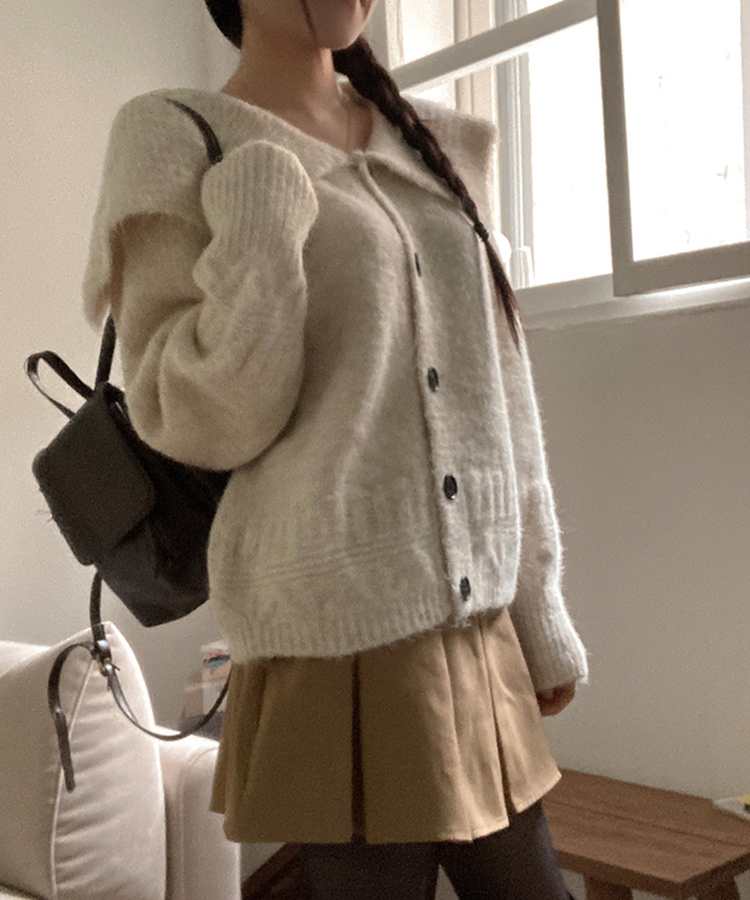 빅카라 세일러 자가드 가디건 베이지
