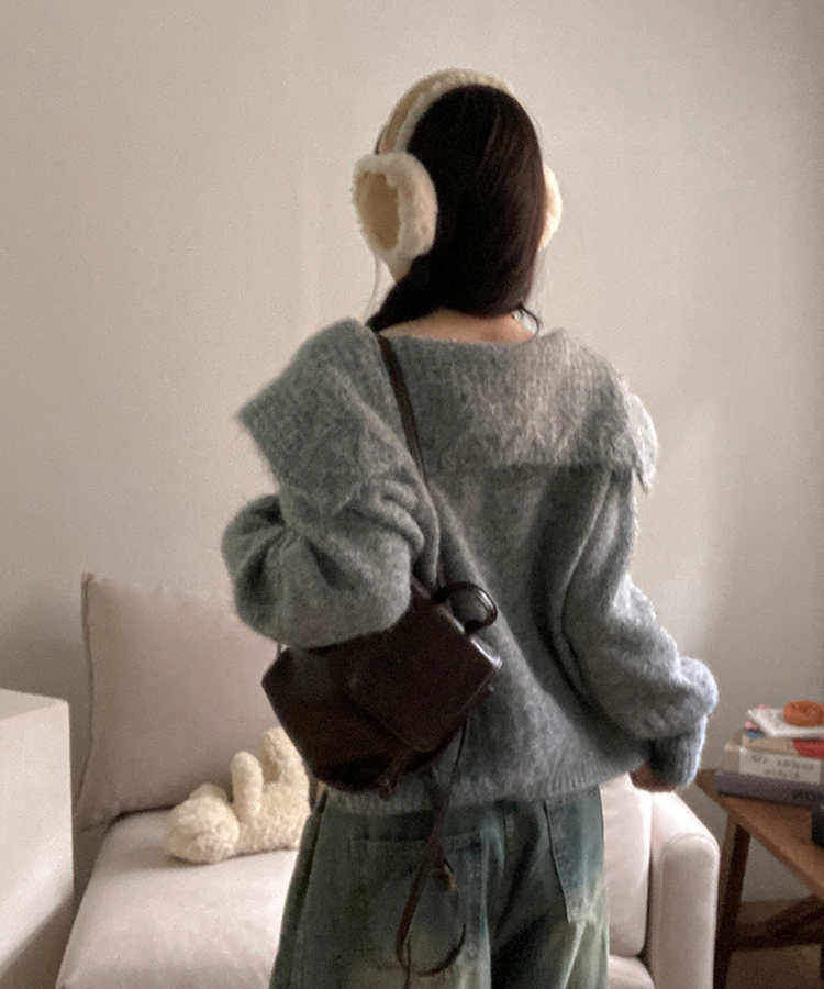 빅카라 세일러 자가드 가디건 그레이