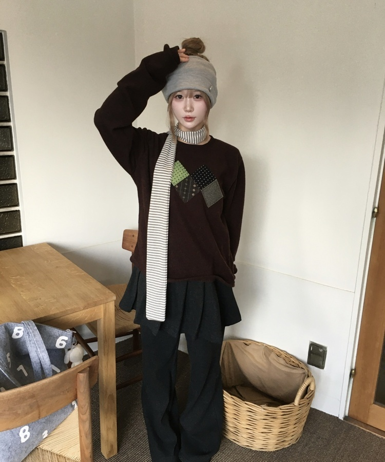 デザインワッペンニット BROWN