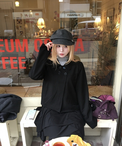 ダブルボタンショートジャケットコート BLACK