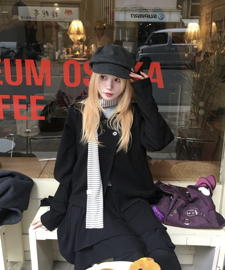 ダブルボタンショートジャケットコート BLACK