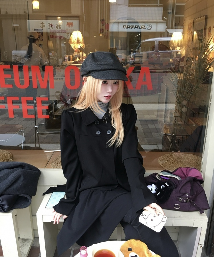 ダブルボタンショートジャケットコート BLACK