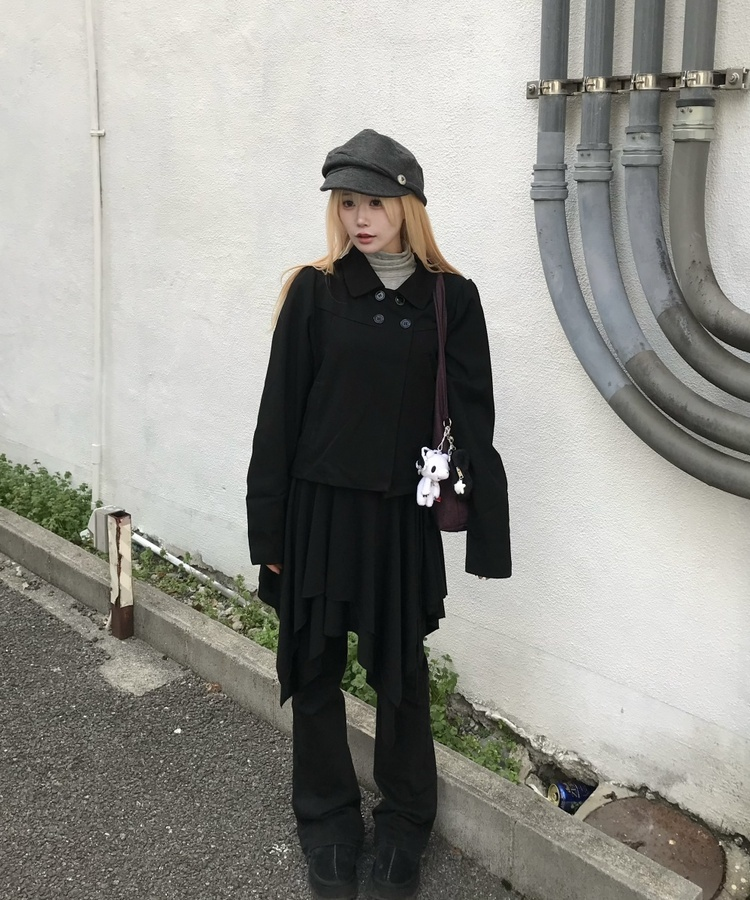 ダブルボタンショートジャケットコート BLACK