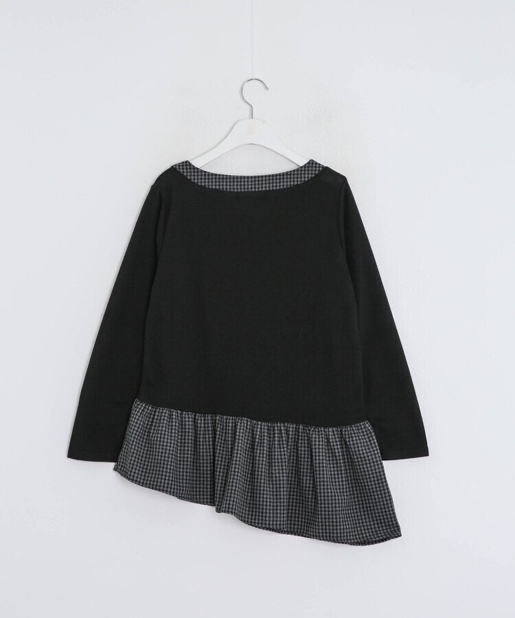 チェック柄アンバランス長袖Tシャツ