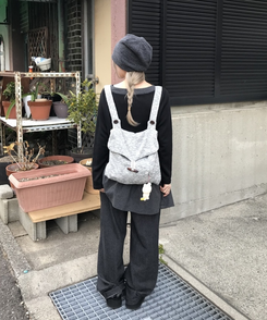 チェック柄アンバランス長袖Tシャツ BLACK