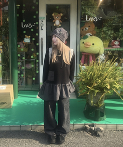 チェック柄アンバランス長袖Tシャツ BLACK