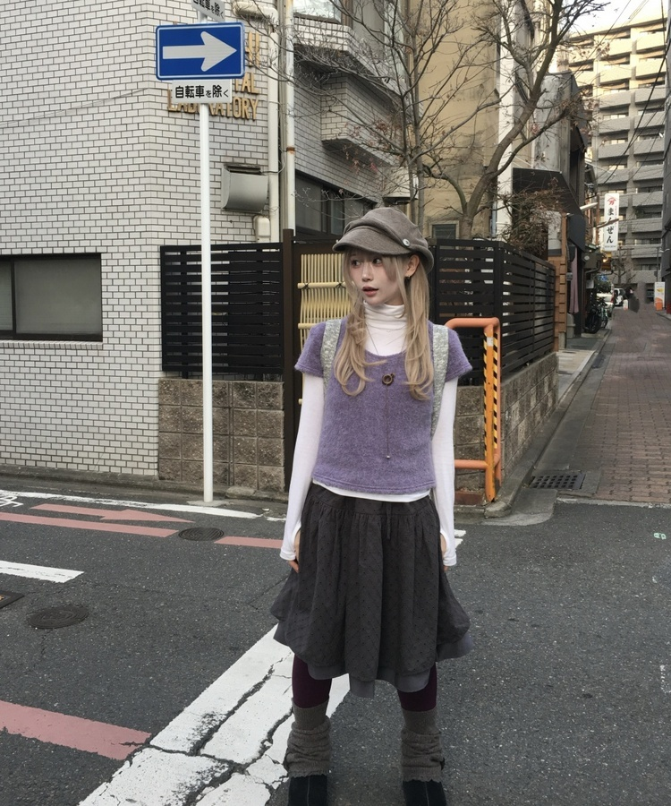 レイヤード半袖Tシャツ PURPLE