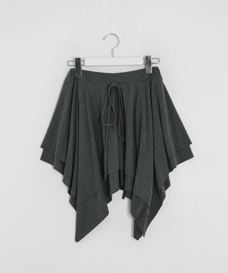 언발 레이어드 미디 스커트