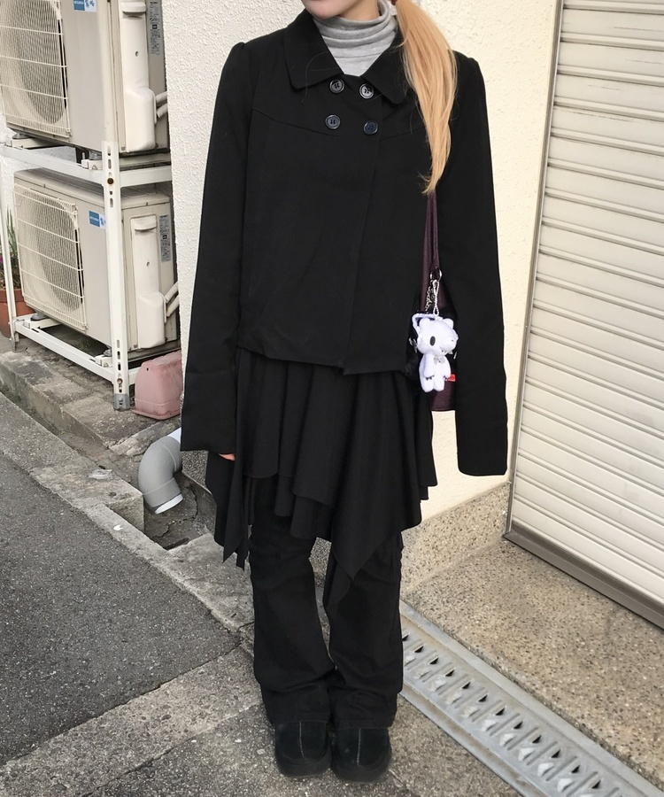 언발 레이어드 미디 스커트 블랙