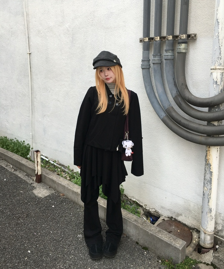 언발 레이어드 미디 스커트 블랙