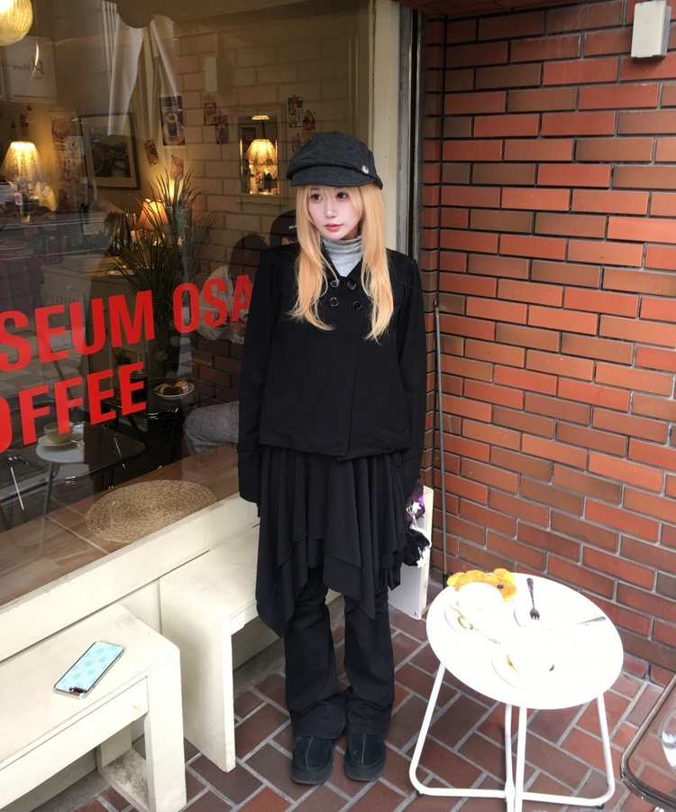 언발 레이어드 미디 스커트 블랙