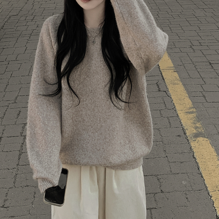 도톰폭닥 라운드넥 울 오버핏 겨울 소라색 니트 연말룩 여름쿨톤 소라니트 버터멜