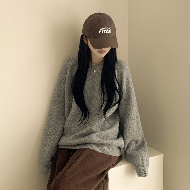 도톰폭닥 라운드넥 울 오버핏 겨울 소라색 니트 연말룩 여름쿨톤 소라니트 다크그레이