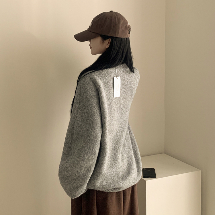 도톰폭닥 라운드넥 울 오버핏 겨울 소라색 니트 연말룩 여름쿨톤 소라니트 다크그레이