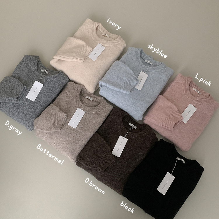 도톰폭닥 라운드넥 울 오버핏 겨울 소라색 니트 연말룩 여름쿨톤 소라니트