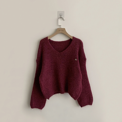 차르르 떨어지는 루즈핏 겨울 브이넥 버튼 참 니트 팬던트 데일리 연말룩 긴팔 상의 5color