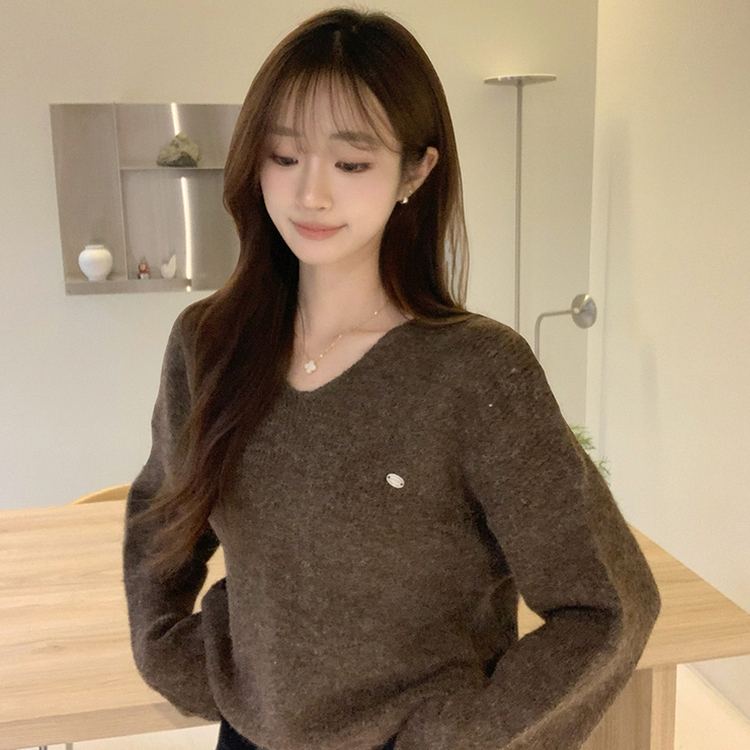 차르르 떨어지는 루즈핏 겨울 브이넥 버튼 참 니트 팬던트 데일리 연말룩 긴팔 상의 5color 브라운