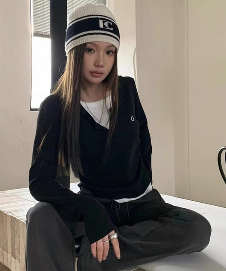 無地シンプルレイヤードTシャツ BLACK