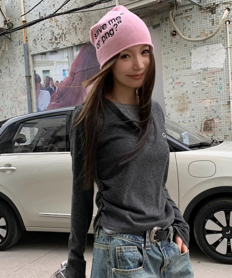 無地シンプルレイヤードTシャツ GREY
