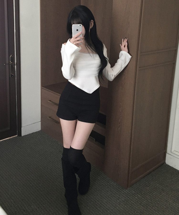 나밋 셔링 레이스 망사 볼레로 겉기모 언발 사선트임 티셔츠 화이트