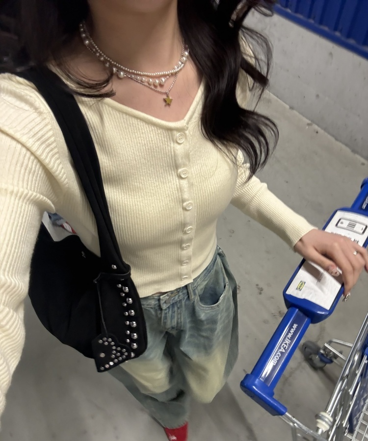 라운드 니트 카디건 크림