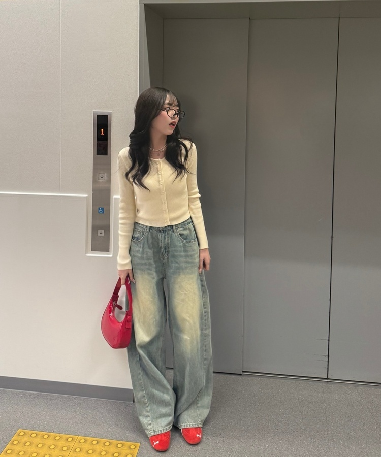 라운드 니트 카디건 크림