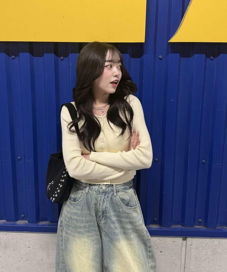 라운드 니트 카디건 크림