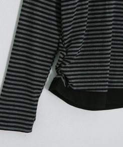 단가라 배색 셔링 긴팔티셔츠