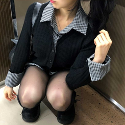 レイヤードチェックシャツカーディガン BLACK