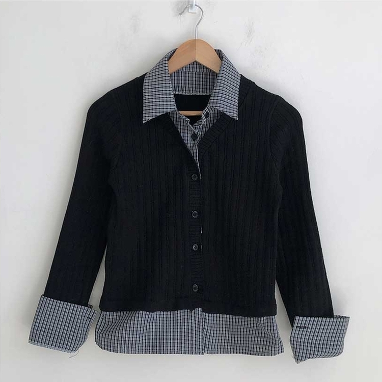 レイヤードチェックシャツカーディガン