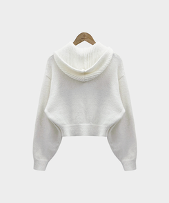 폭닥폭닥 하이넥 후드 골지 세미 크롭 아방핏 니트 가디건