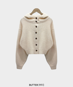 폭닥폭닥 하이넥 후드 골지 세미 크롭 아방핏 니트 가디건