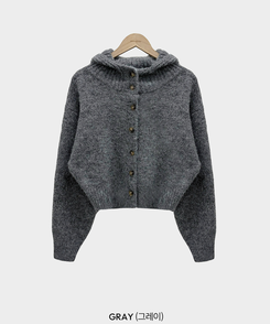 폭닥폭닥 하이넥 후드 골지 세미 크롭 아방핏 니트 가디건