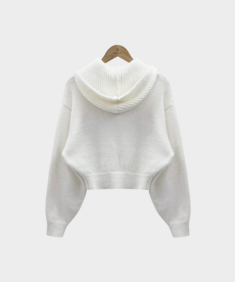 폭닥폭닥 하이넥 후드 골지 세미 크롭 아방핏 니트 가디건