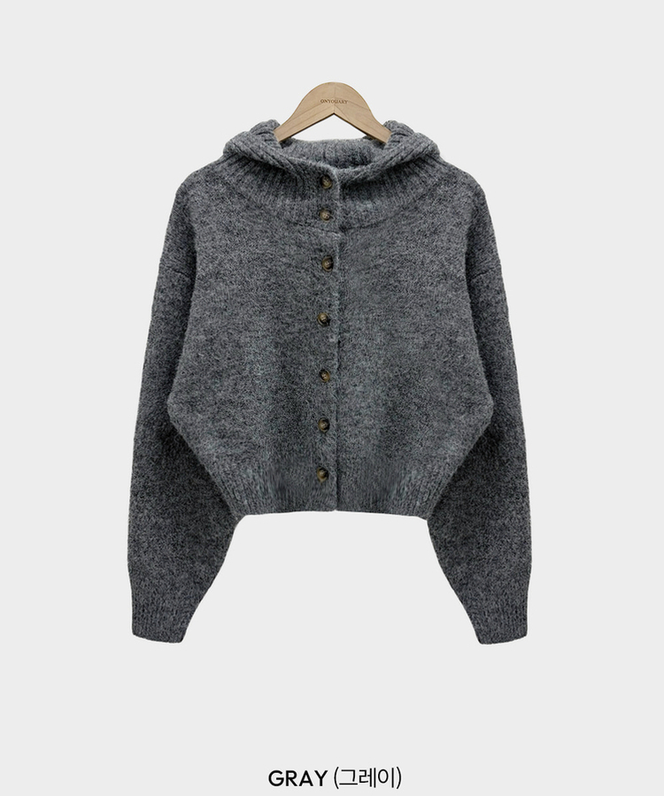 폭닥폭닥 하이넥 후드 골지 세미 크롭 아방핏 니트 가디건