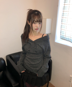 ダブルボタンオフショルダーニット GREY