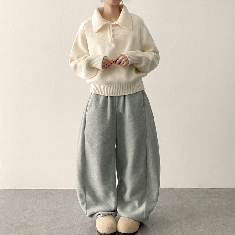 スナップサイドピンタックフリースワイドパンツ(5color)｜ワイド｜韓国
