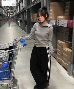 람보 기모 하이넥 골지 버튼 후드 니트 그레이