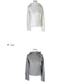 람보 기모 하이넥 골지 버튼 후드 니트