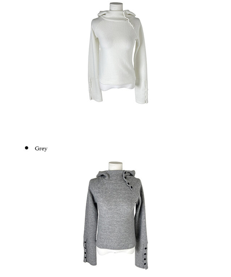 람보 기모 하이넥 골지 버튼 후드 니트